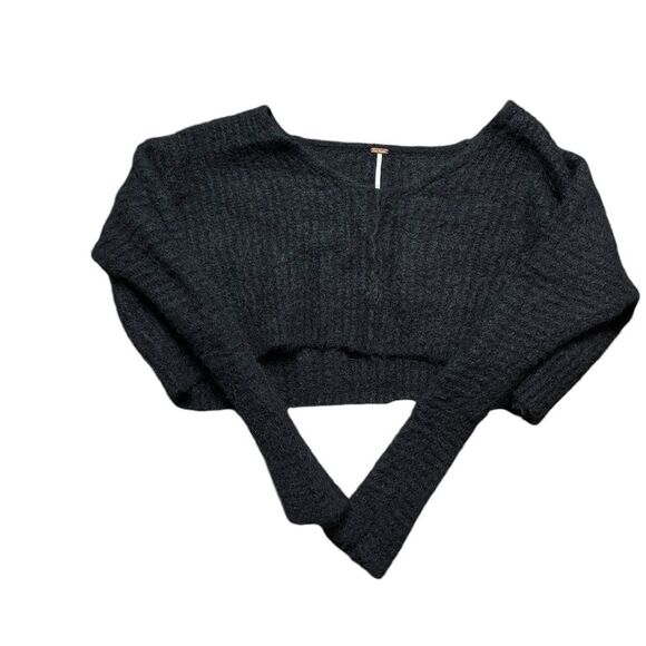 FREE PEOPLE Oversized Cropped Wool Blend Sweater Black Size XS - Picture 1 of 3